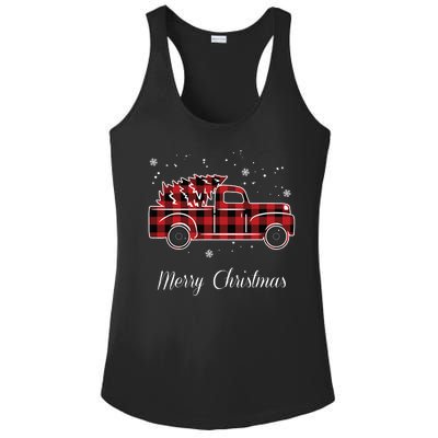 Merry Christmas Old Fashion Pick Up Truck Tree Ladies PosiCharge Competitor Racerback Tank