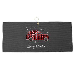 Merry Christmas Old Fashion Pick Up Truck Tree Large Microfiber Waffle Golf Towel