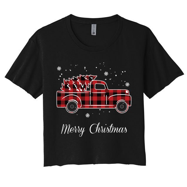 Merry Christmas Old Fashion Pick Up Truck Tree Crop Top
