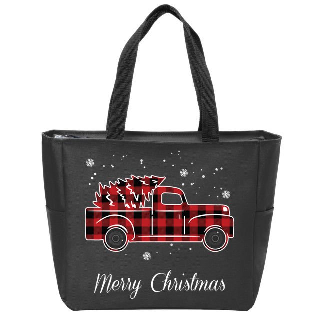 Merry Christmas Old Fashion Pick Up Truck Tree Zip Tote Bag