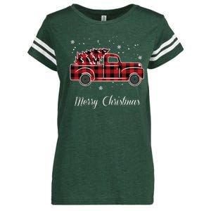 Merry Christmas Old Fashion Pick Up Truck Tree Enza Ladies Jersey Football T-Shirt