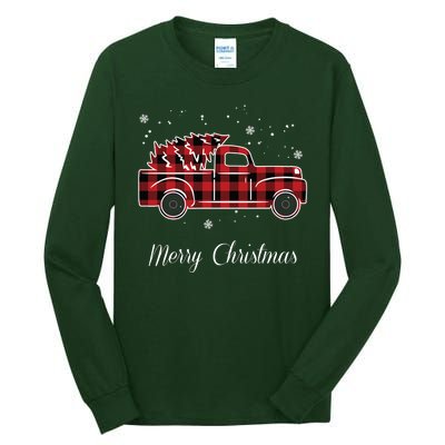 Merry Christmas Old Fashion Pick Up Truck Tree Tall Long Sleeve T-Shirt