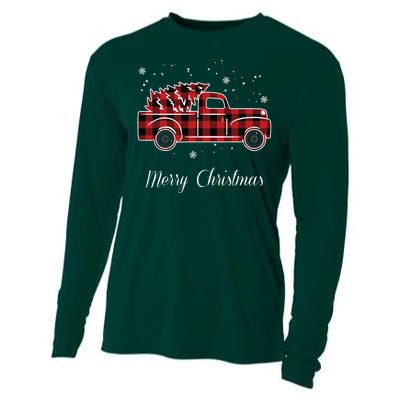 Merry Christmas Old Fashion Pick Up Truck Tree Cooling Performance Long Sleeve Crew