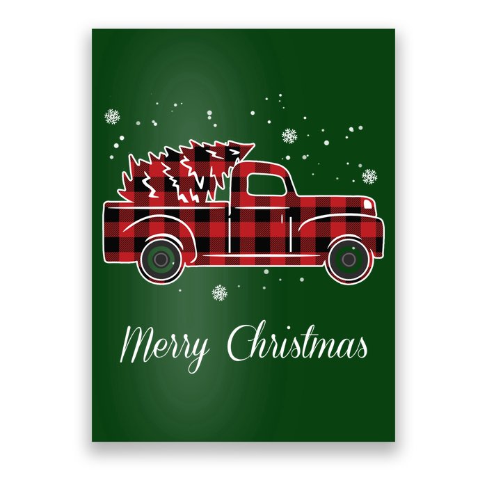 Merry Christmas Old Fashion Pick Up Truck Tree Poster