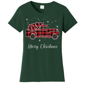 Merry Christmas Old Fashion Pick Up Truck Tree Women's T-Shirt