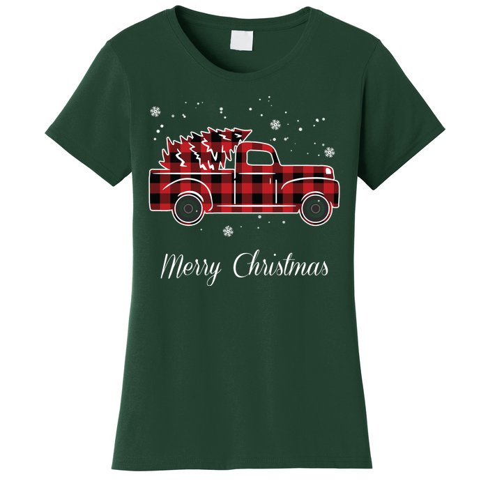 Merry Christmas Old Fashion Pick Up Truck Tree Women's T-Shirt