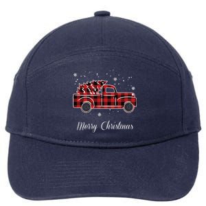 Merry Christmas Old Fashion Pick Up Truck Tree 7-Panel Snapback Hat