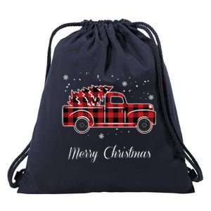 Merry Christmas Old Fashion Pick Up Truck Tree Drawstring Bag