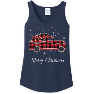 Merry Christmas Old Fashion Pick Up Truck Tree Ladies Essential Tank