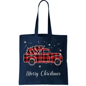 Merry Christmas Old Fashion Pick Up Truck Tree Tote Bag