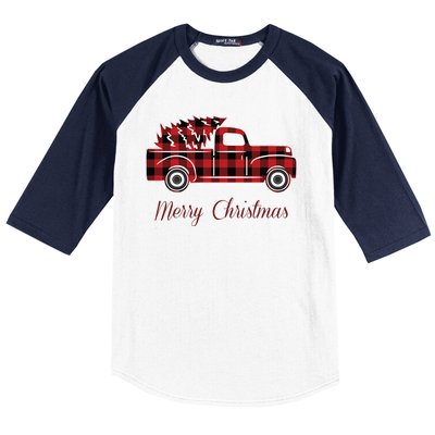 Merry Christmas Old Fashion Pick Up Truck Tree Baseball Sleeve Shirt