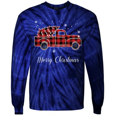 Merry Christmas Old Fashion Pick Up Truck Tree Tie-Dye Long Sleeve Shirt