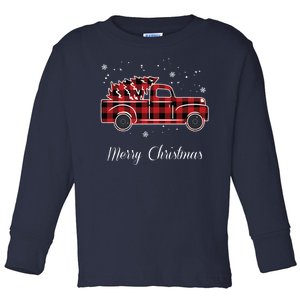 Merry Christmas Old Fashion Pick Up Truck Tree Toddler Long Sleeve Shirt