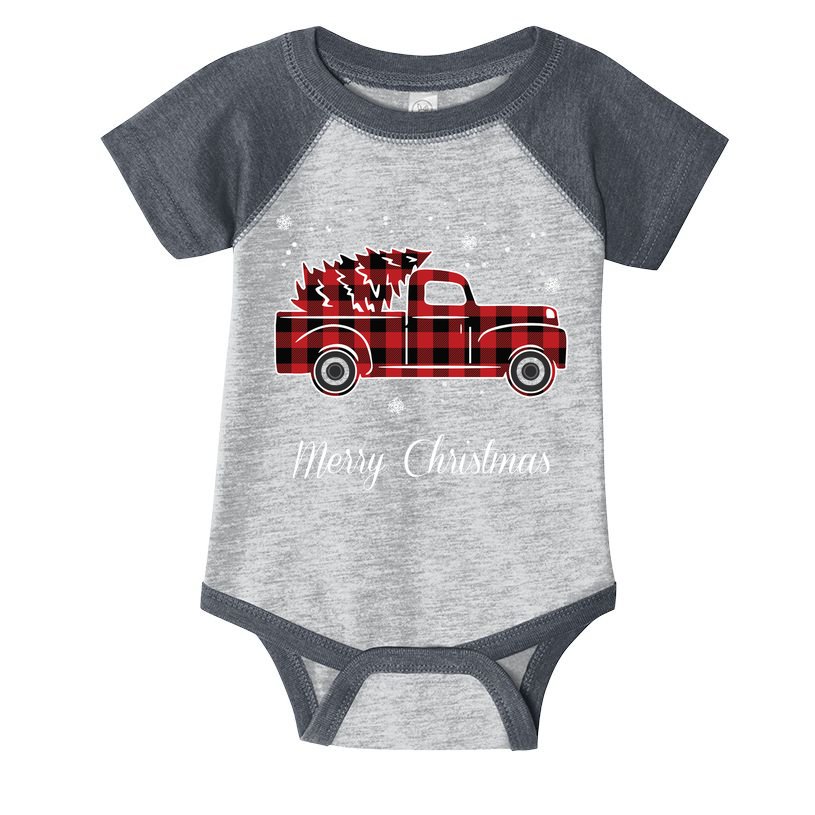 Merry Christmas Old Fashion Pick Up Truck Tree Infant Baby Jersey Bodysuit