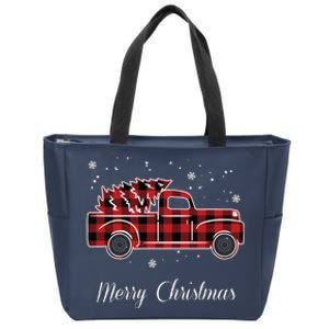 Merry Christmas Old Fashion Pick Up Truck Tree Zip Tote Bag