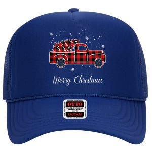 Merry Christmas Old Fashion Pick Up Truck Tree High Crown Mesh Back Trucker Hat