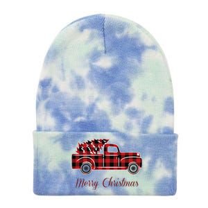 Merry Christmas Old Fashion Pick Up Truck Tree Tie Dye 12in Knit Beanie