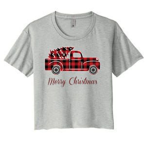 Merry Christmas Old Fashion Pick Up Truck Tree Women's Crop Top Tee