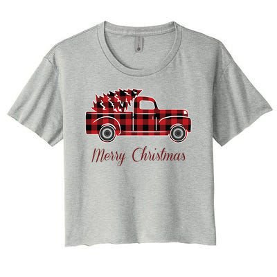 Merry Christmas Old Fashion Pick Up Truck Tree Women's Crop Top Tee