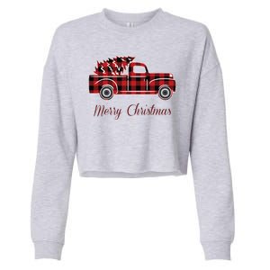 Merry Christmas Old Fashion Pick Up Truck Tree Cropped Pullover Crew