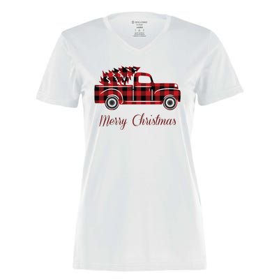 Merry Christmas Old Fashion Pick Up Truck Tree Women's Momentum V-Neck T-Shirt