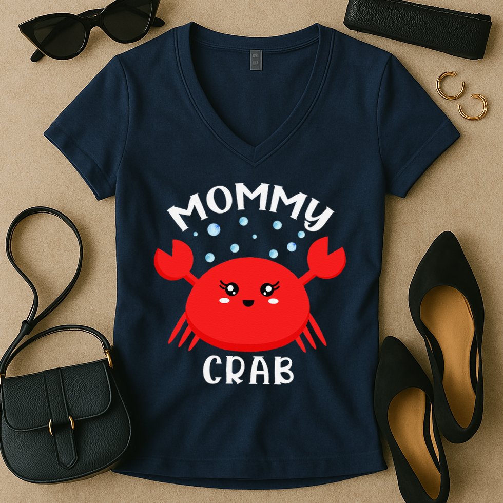 Mommy Crab Ocean Animal Crab Zodiac Funny Announcement Women's V-Neck T-Shirt