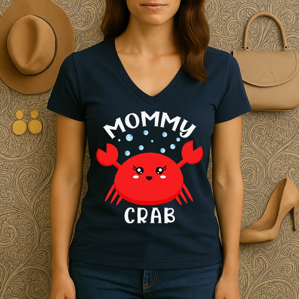 Mommy Crab Ocean Animal Crab Zodiac Funny Announcement Women's V-Neck T-Shirt