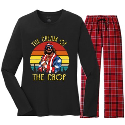 MachoThe Cream of The Crop Wrestling Funny Retro Vintage Women's Long Sleeve Flannel Pajama Set 