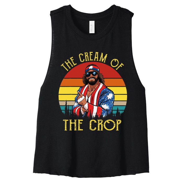 MachoThe Cream of The Crop Wrestling Funny Retro Vintage Women's Racerback Cropped Tank