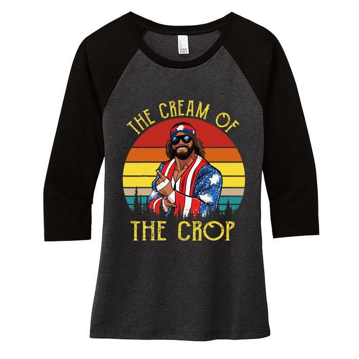 MachoThe Cream of The Crop Wrestling Funny Retro Vintage Women's Tri-Blend 3/4-Sleeve Raglan Shirt