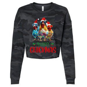 Merry Chickmas Ornament Lights Chicken Farmer Christmas Cropped Pullover Crew