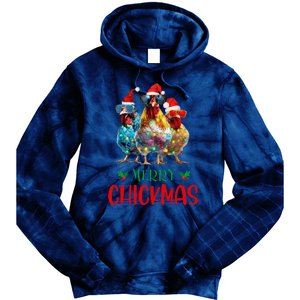 Merry Chickmas Ornament Lights Chicken Farmer Christmas Tie Dye Hoodie