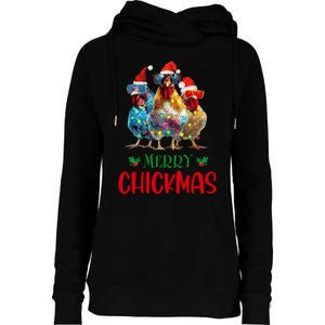 Merry Chickmas Ornament Lights Chicken Farmer Christmas Womens Funnel Neck Pullover Hood