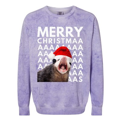 Merry Christmas Opossum Screaming Funny Colorblast Crewneck Sweatshirt