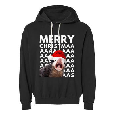 Merry Christmas Opossum Screaming Funny Garment-Dyed Fleece Hoodie