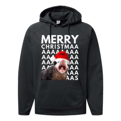 Merry Christmas Opossum Screaming Funny Performance Fleece Hoodie