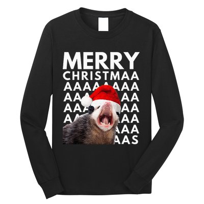 Merry Christmas Opossum Screaming Funny Long Sleeve Shirt