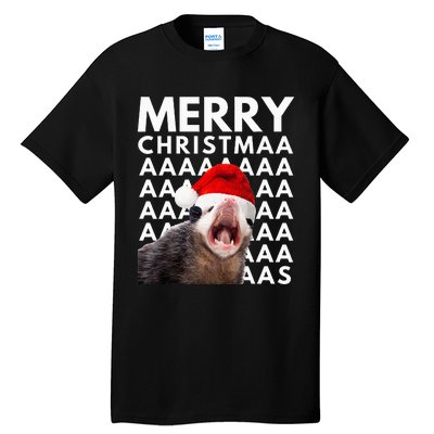 Merry Christmas Opossum Screaming Funny Tall T-Shirt