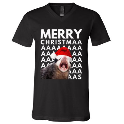 Merry Christmas Opossum Screaming Funny V-Neck T-Shirt