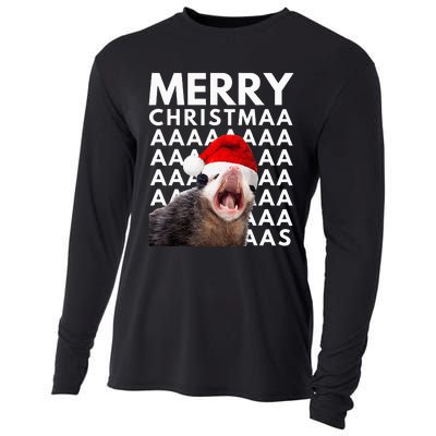 Merry Christmas Opossum Screaming Funny Cooling Performance Long Sleeve Crew