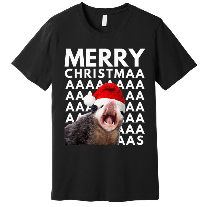 Merry Christmas Opossum Screaming Funny Premium T-Shirt