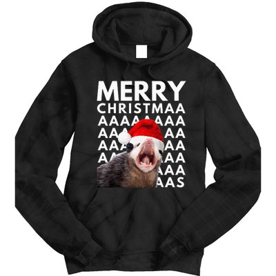 Merry Christmas Opossum Screaming Funny Tie Dye Hoodie