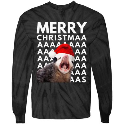 Merry Christmas Opossum Screaming Funny Tie-Dye Long Sleeve Shirt