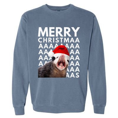 Merry Christmas Opossum Screaming Funny Garment-Dyed Sweatshirt