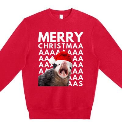 Merry Christmas Opossum Screaming Funny Premium Crewneck Sweatshirt