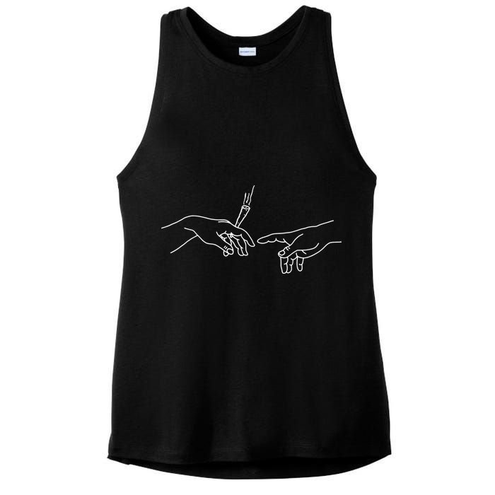 Michelangelo Creation Of Adam Hand Of God With Joint Ladies PosiCharge Tri-Blend Wicking Tank