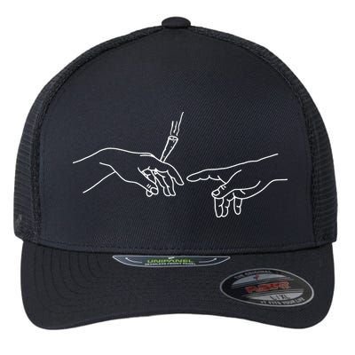 Michelangelo Creation Of Adam Hand Of God With Joint Flexfit Unipanel Trucker Cap
