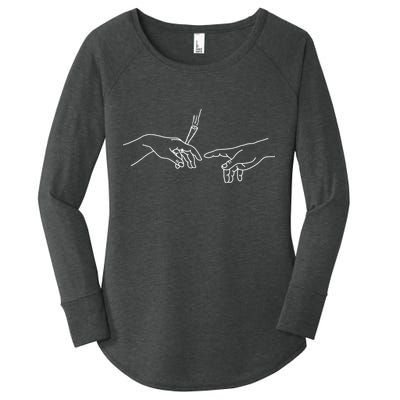 Michelangelo Creation Of Adam Hand Of God With Joint Women's Perfect Tri Tunic Long Sleeve Shirt
