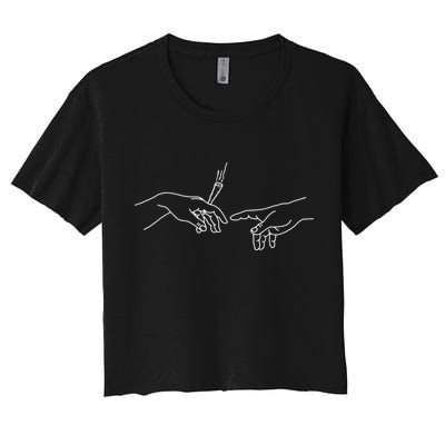 Michelangelo Creation Of Adam Hand Of God With Joint Crop Top