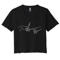 Michelangelo Creation Of Adam Hand Of God With Joint Crop Top